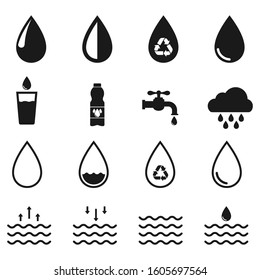 Set vector water icons on white background, vector Illustration