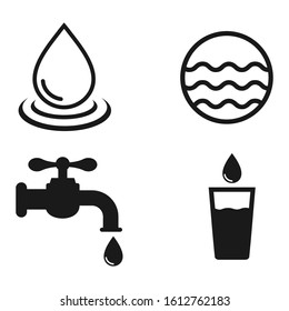 Set vector water icons on white background, vector Illustration
