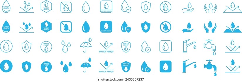 Set of vector water marks, signs and icons