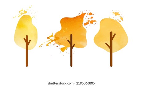 Set of Vector Watercolor Autumn Trees. Perfect for Banners, Cards, Printed Materials, etc.