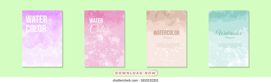 Set of Vector Watercolor backgrounds. There is a place for your text. Watercolor pink, purple, brown, green. For business covers, magazines, greeting cards, invitation cards, wedding invitations.