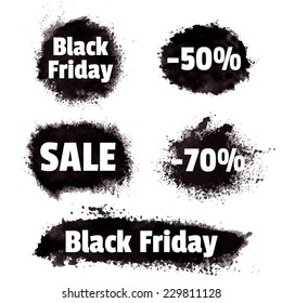 Set of vector watercolor banners Black Friday 
