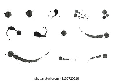 Set of vector watercolor black spots. Watercolor splash.