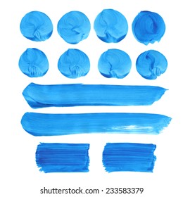 Set of vector watercolor blobs, isolated on white background. Blank watercolor colored  shapes, web buttons / Vector illustration