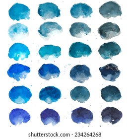 Set of vector watercolor blobs, isolated on white background. Shape design blank watercolor colored rounded shapes web buttons on white background