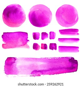 Set of vector watercolor blobs, isolated on white background. Shape design blank watercolor colored rounded shapes web buttons on white background.