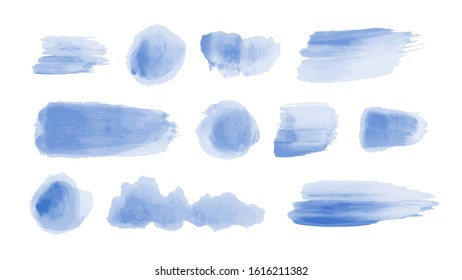 Set of vector watercolor brush stroke isolated on white background. Vector illustration for grunge design. Hand painted stain. 