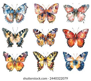 A set of vector Watercolor Butterfly. Summer. For scrapbook, label, poster, print, menu