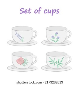 Set of vector watercolor cups.