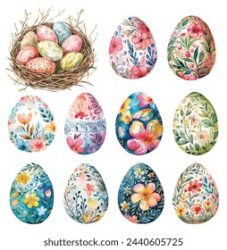 A set of vector Watercolor Easter Eggs. For scrapbook, label, poster, print