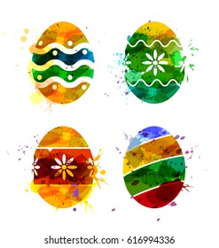 Set of vector watercolor Easter Eggs. Vector illustration