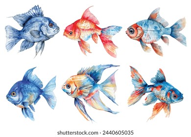 A set of vector Watercolor Fish. For scrapbook, label, poster, print