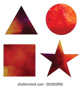 Set of vector watercolor gradient painted basic shapes isolated on white. Wet watercolor elements for design.