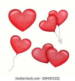 Set Of Vector Watercolor Heart Balloon