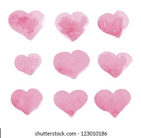 Set of vector watercolor hearts