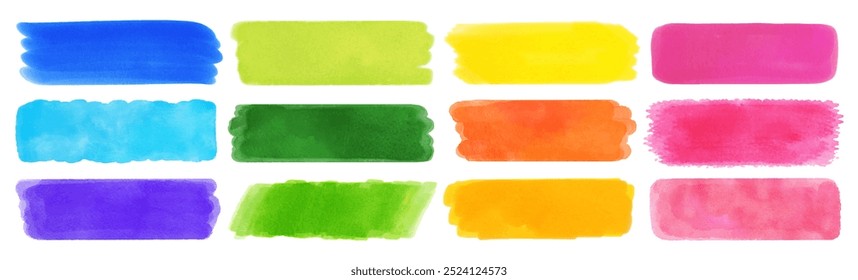 Set of vector watercolor isolated paint brush strokes vibrant banners