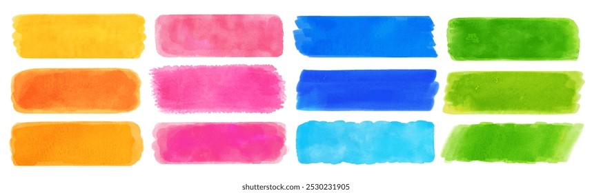Set of vector watercolor isolated paint brush strokes vibrant banners