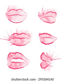 Set of vector watercolor lip with grange stroke for your creativity
