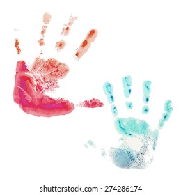 Set of vector watercolor prints of children's hands
