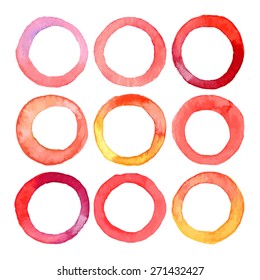 Set of vector watercolor rings for your design. Watercolor design elements isolated on white background.