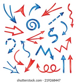 Set of vector watercolor shooter in a different direction on a white background.