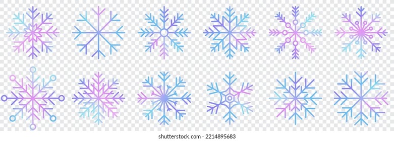 Set of vector watercolor snowflakes. Collection of artistic snowflakes with watercolor texture. Set of snowflakes. Vector illustration