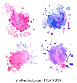 Set of vector watercolor spot with splashes. 4 watercolor blot for your design