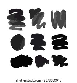 A set of vector watercolor spots, stripes, zigzags, squiggles, squares, triangles, dots, lines, streaks, strokes in the composition, vector.