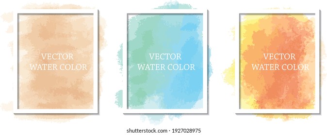conjunto de fondo de marco de plantilla de acuarela vectorial. marrón, azul, amarillo, rojo, verde