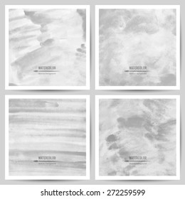 set of vector watercolor textures on white paper, black and white colors