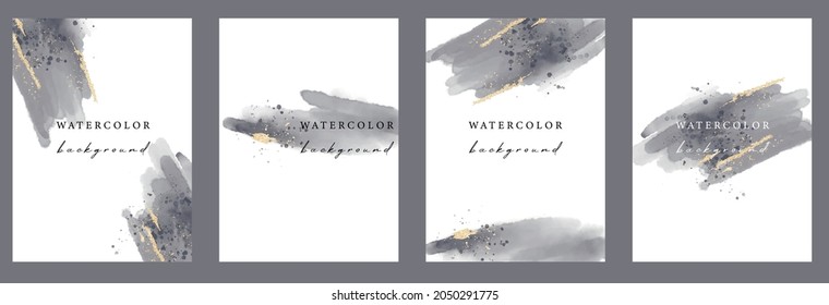 Set of vector  watercolor universal backgrounds with gold glitter