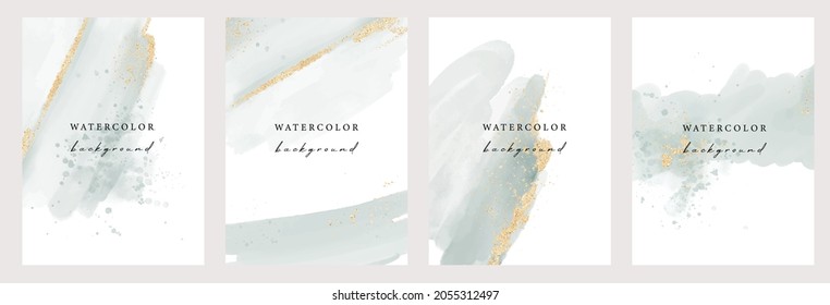 Set of vector  watercolor universal backgrounds with gold glitter