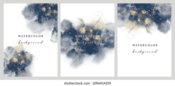 Set of vector watercolor universal backgrounds with glitter and copy space for text