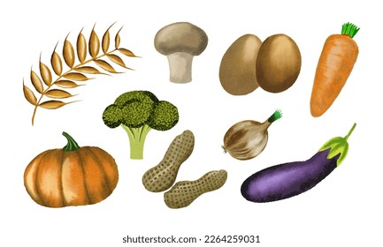 Conjunto de acuarela vectorial Iconos vegetales. Colección de diseño de acuarela moderna
