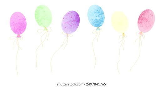 Set of vector watercolour balloons Isolated multicoloured illustrations for birthday greetings, printing on cards 