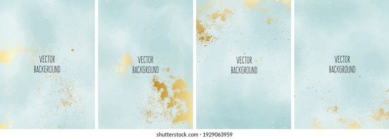 Set of vector watercolour universal background with gold gradient and copy space for text.