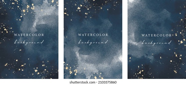 Set of vector watercolour universal backgrounds with glitter and copy space for text