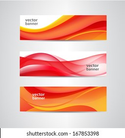 set of vector wavy abstract orange and red banners