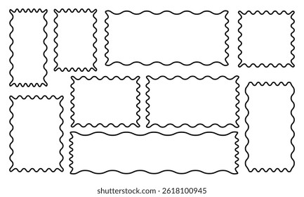 Set of Vector Wavy edged outline Frames vector. Zigzag wavy shape outline vector illustration design element