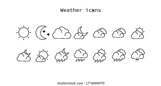 Set of vector weather icons. Black icons on a white background. EPS 10