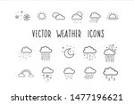 A set of vector weather icons. Weather forecast symbols. Vector illustrations by hand