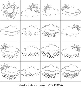Set vector weather icons, illustrating the various natural phenomena, contours