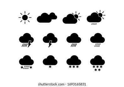 Set of vector weather icons on light background.