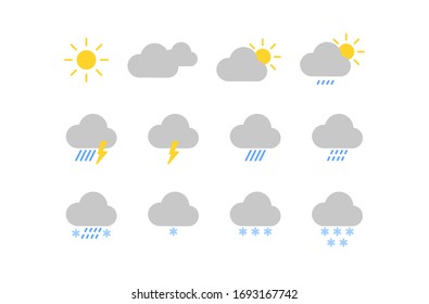 Set of vector weather icons on light background.