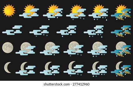 Set of vector weather icons for web design.