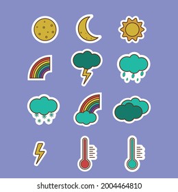 Set of vector weather sticker icons