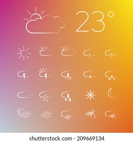 Set of Vector weather thin line icons on a blurred background