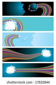 Set of vector web banners with clouds and rainbow