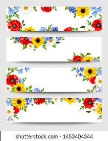 Set of vector web banners with colorful flowers.