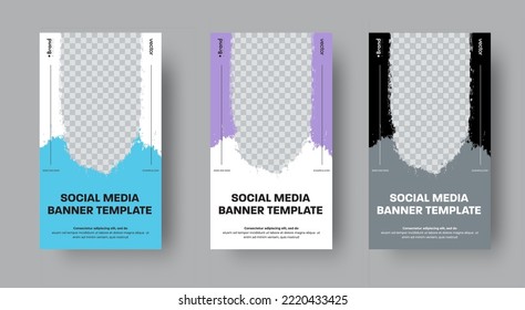Set of vector web banners for stories with grunge elements. Vertical template with photo space.